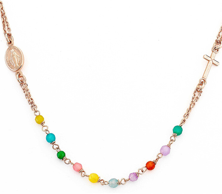 Amen Ružovo pozlátený strieborný náhrdelník s acháty Rosary CRORM3P