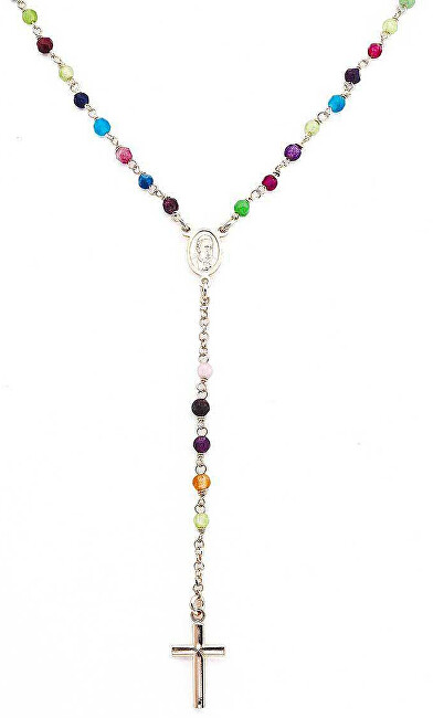 Amen Ružovo pozlátený strieborný náhrdelník s acháty Rosary CRORM4P