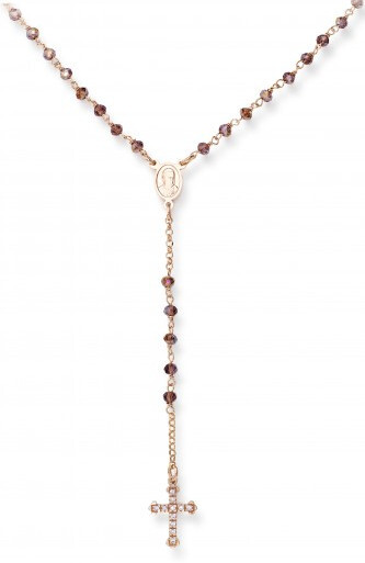 Amen Ružovo pozlátený strieborný náhrdelník s kryštálmi a zirkónmi Rosary CRORVIZ4