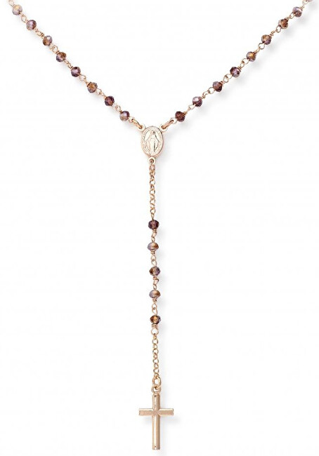 Amen Ružovo pozlátený strieborný náhrdelník s kryštálmi Rosary CRORVI4