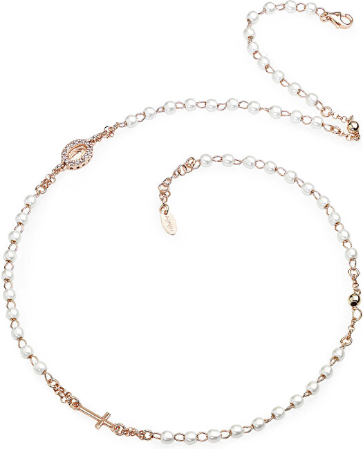 Amen Ružovo pozlátený strieborný náhrdelník s perlami Rosary CRORBZ-M3