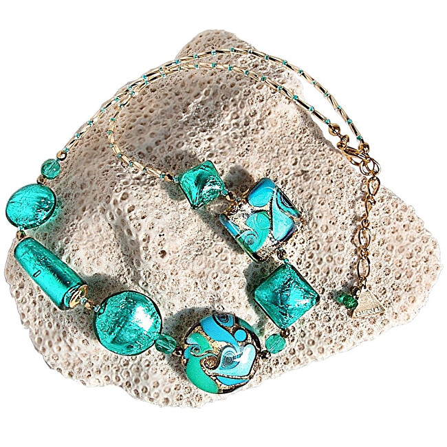 Lampglas Elegantný náhrdelník Emerald Princess s 24 karátovým zlatom a striebrom v perlách Lampglas NRO1
