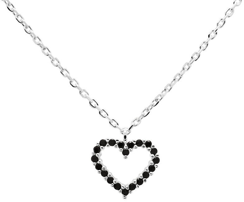 PDPAOLA Nežný strieborný náhrdelník so srdiečkom Black Heart Silver CO02-221-U (retiazka, prívesok)