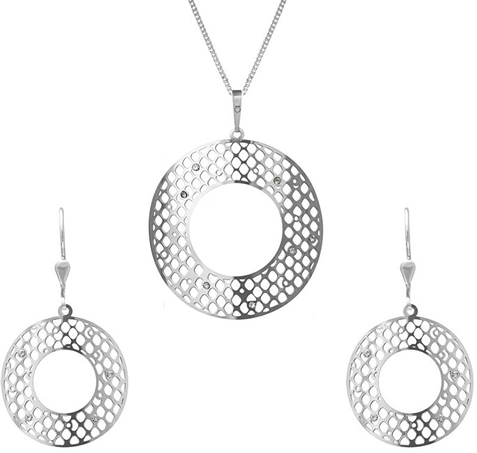 Praqia Jewellery Moderné strieborná sada šperkov s čírymi kryštálmi KO1460S_NA0886_RH (prívesok, retiazka, náušnice)