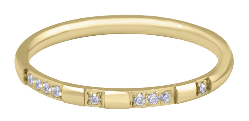 Troli Pozlátený minimalistický prsteň z ocele so zirkónmi Gold 50 mm