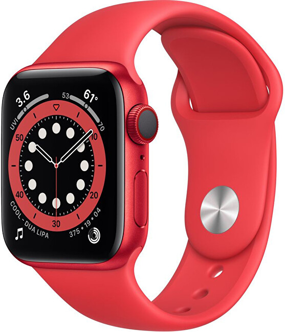 Apple Watch Series 6 40mm červený hliník s červeným sportovním řemínkem