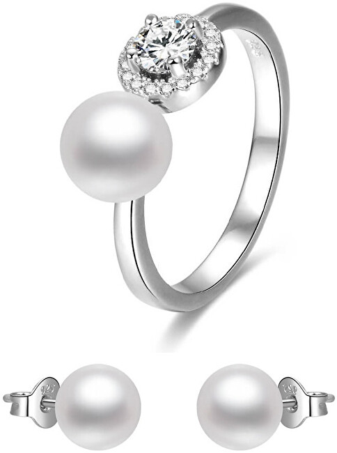 Beneto Zvýhodnená sada perlových šperkov Beneto (náušnice, prsteň veľkosť M)