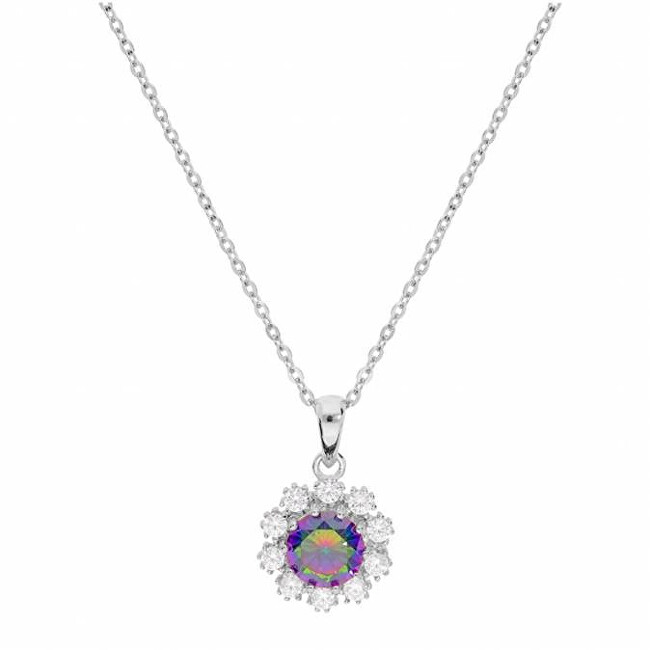 Brilio Silver Trblietavý strieborný náhrdelník s dúhovým topazom Mystic Stone SP04453A (retiazka, prívesok)