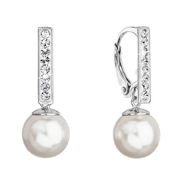 Evolution Group Elegantné strieborné náušnice so syntetickou perlou a kryštály 71121.1 biela