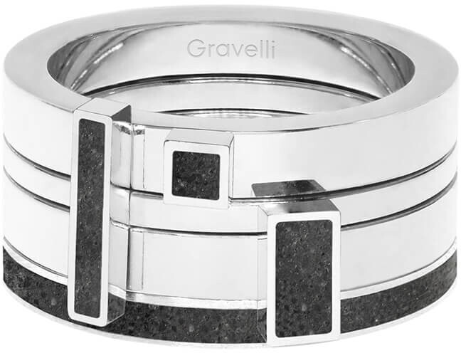 Gravelli Sada štyroch prsteňov s betónom Quadrium oceľová   antracitová GJRWSSA124 53 mm