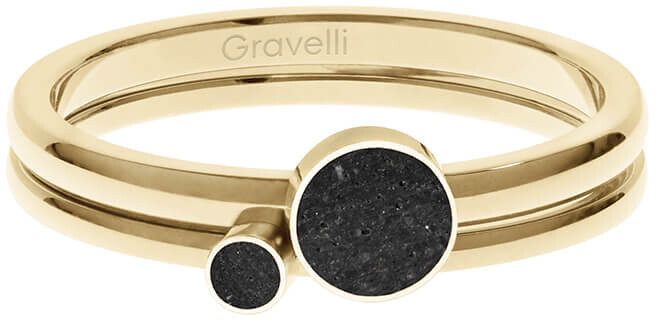 Gravelli Sada oceľových prsteňov s betónom Double Dot zlatá   čierna GJRWYGA108 53 mm
