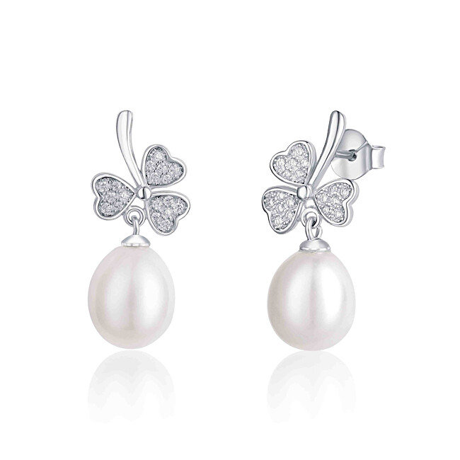 JwL Luxury Pearls Trojlístkové strieborné náušnice s perlou a zirkónmi JL0618
