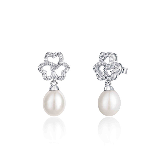 JwL Luxury Pearls Trblietavé strieborné náušnice s perlou a zirkónmi JL0609