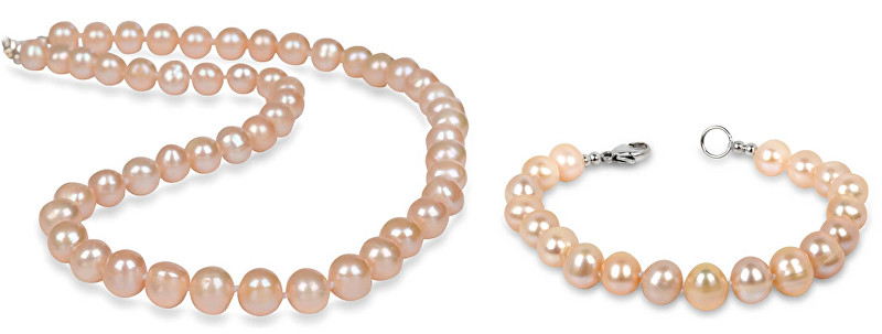 JwL Luxury Pearls Zvýhodnená lososová súprava šperkov JL0267 a JL0142 (náramok, náhrdelník)