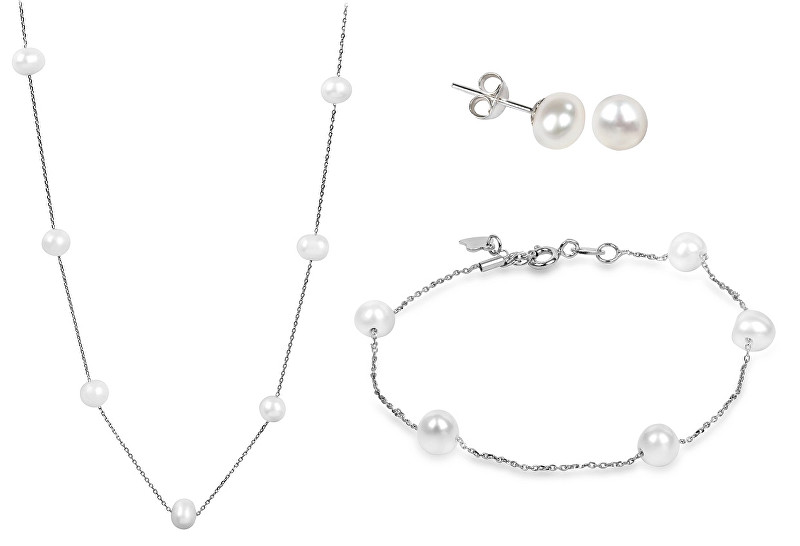 JwL Luxury Pearls Zvýhodnená perlová súprava šperkov JL0355, JL0353 a JL0026 (náhrdelník, náramok, náušnice)