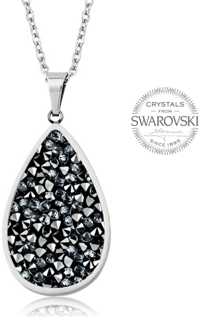 Levien Trblietavý náhrdelník s kryštálmi SS Rocks Pear 24 grey metal