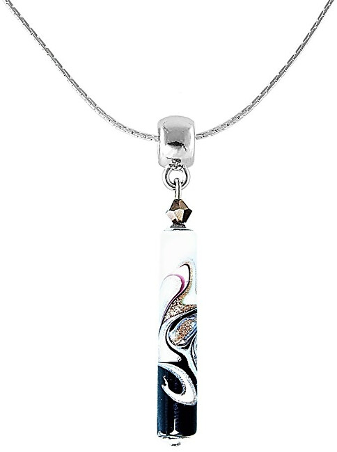 Lampglas Elegantný náhrdelník Black & White s unikátnou perlou Lampglas NPR11