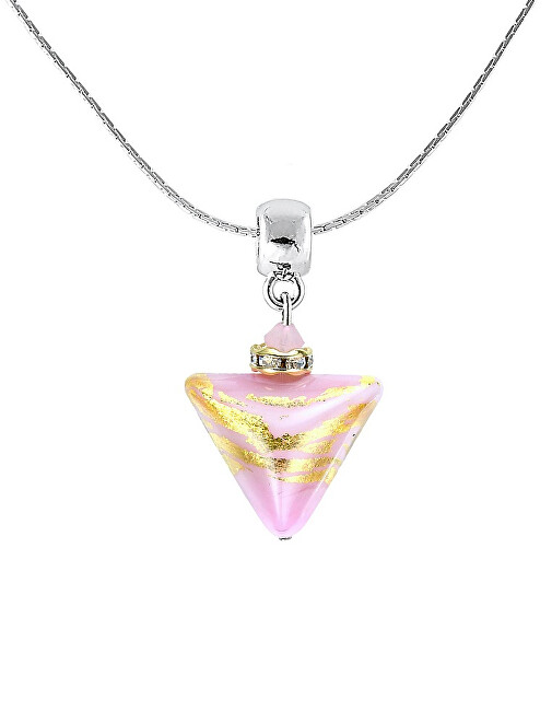 Lampglas Romantický náhrdelník Sweet Rose Triangle s 24-karátovým zlatom v perle Lampglas NTA9