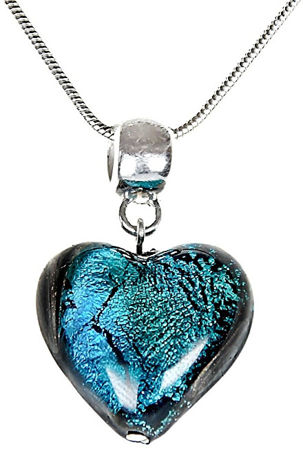 Lampglas Výnimočný náhrdelník Turquoise Heart s perlou Lampglas s rýdzim striebrom NLH5