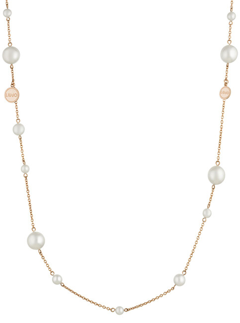 Liu.JO Ružovo pozlátený oceľový náhrdelník s perličkami LJ1472