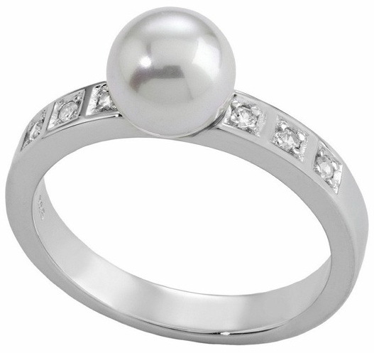 Majorica Strieborný prsteň s perlou a kamienkami 12563.01.2.913.010.1 53 mm