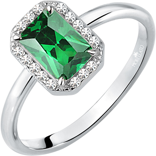Morellato Trblietavý strieborný prsteň so zeleným kamienkom Tesoro SAIW76 52 mm