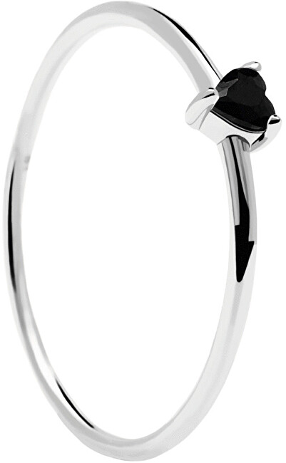 PDPAOLA Minimalistický strieborný prsteň so srdiečkom Black Heart Silver AN02-224 50 mm