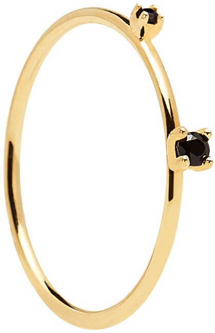 PDPAOLA Pozlátený prsteň s čiernymi zirkónmi BLACK KITA Gold AN01-131 52 mm