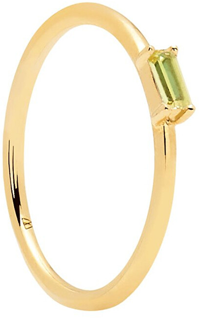 PDPAOLA Minimalistický pozlátený prsteň zo striebra sa zeleným zirkónom APPLE AMANI Gold AN01-147 50 mm