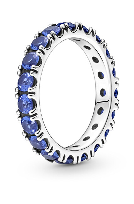 Pandora Trblietavý strieborný prsteň s modrými kryštálmi Eternity 190050C02 50 mm