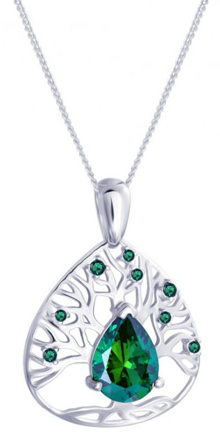 Preciosa Strieborný náhrdelník so zirkónmi Green Tree of Life 5220 66 (retiazka, prívesok)