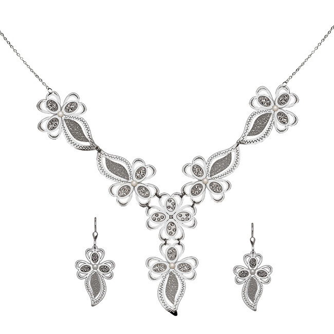 Praqia Jewellery Luxusná strieborná sada Sparkling Leaves TG2019_TG1010NAM_RH (náhrdelník, náušnice)