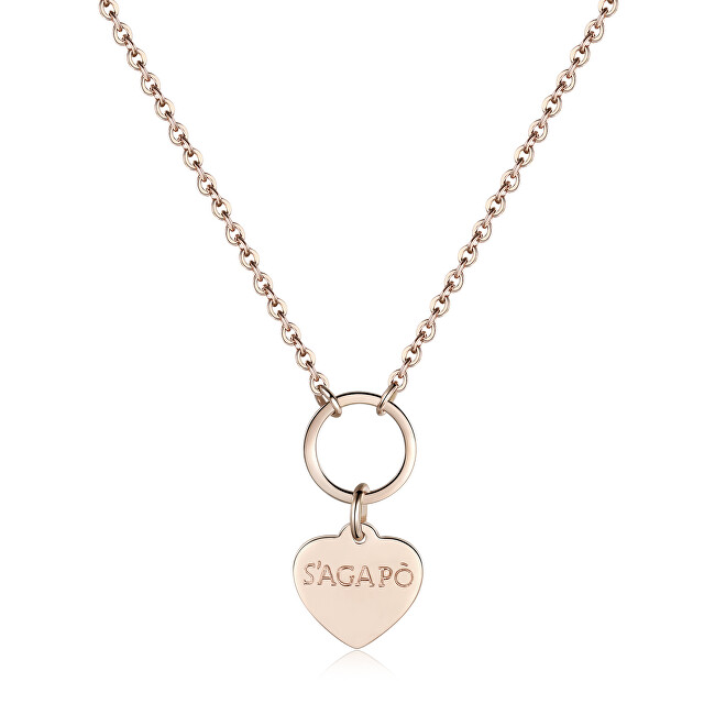 S`Agapõ Ružovo pozlátený náhrdelník s príveskom srdca Happy SHAC41