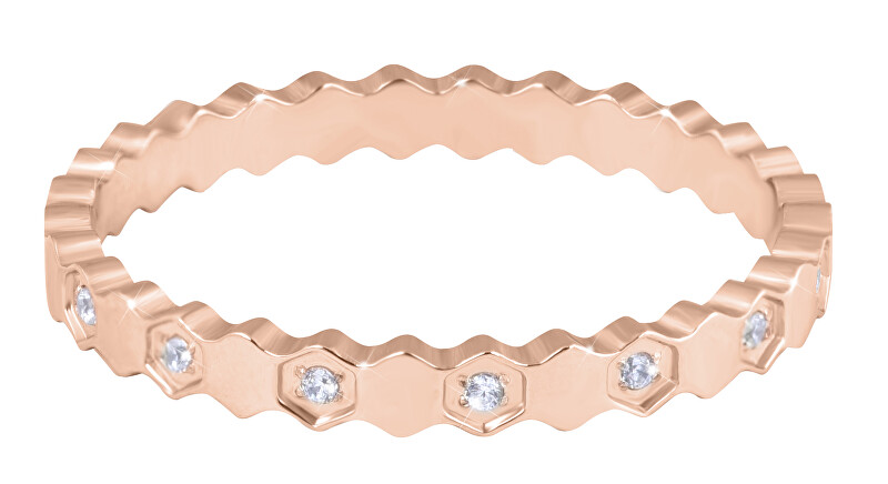 Troli Dizajnový pozlátený prsteň z ocele s čírymi zirkónmi Rose zlaté 50 mm