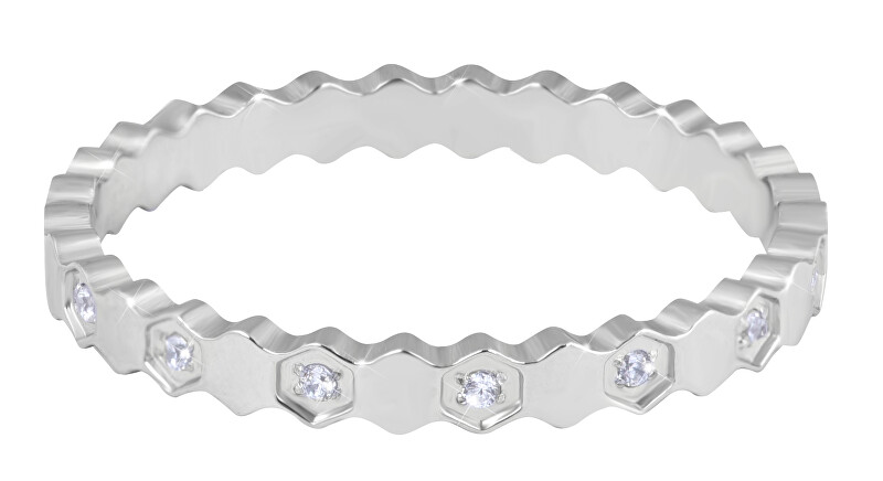Troli Dizajnový prsteň z ocele s čírymi zirkónmi Silver 50 mm